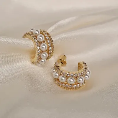 Pearl Rhinestone Mini Hoop earrings